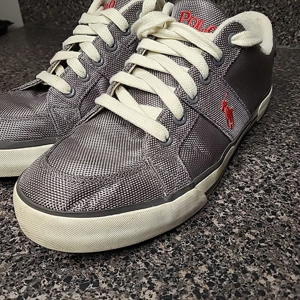 Polo Ralph Lauren Humberto Men's Shiny Gray Mesh‎ Sneakers Size 10D